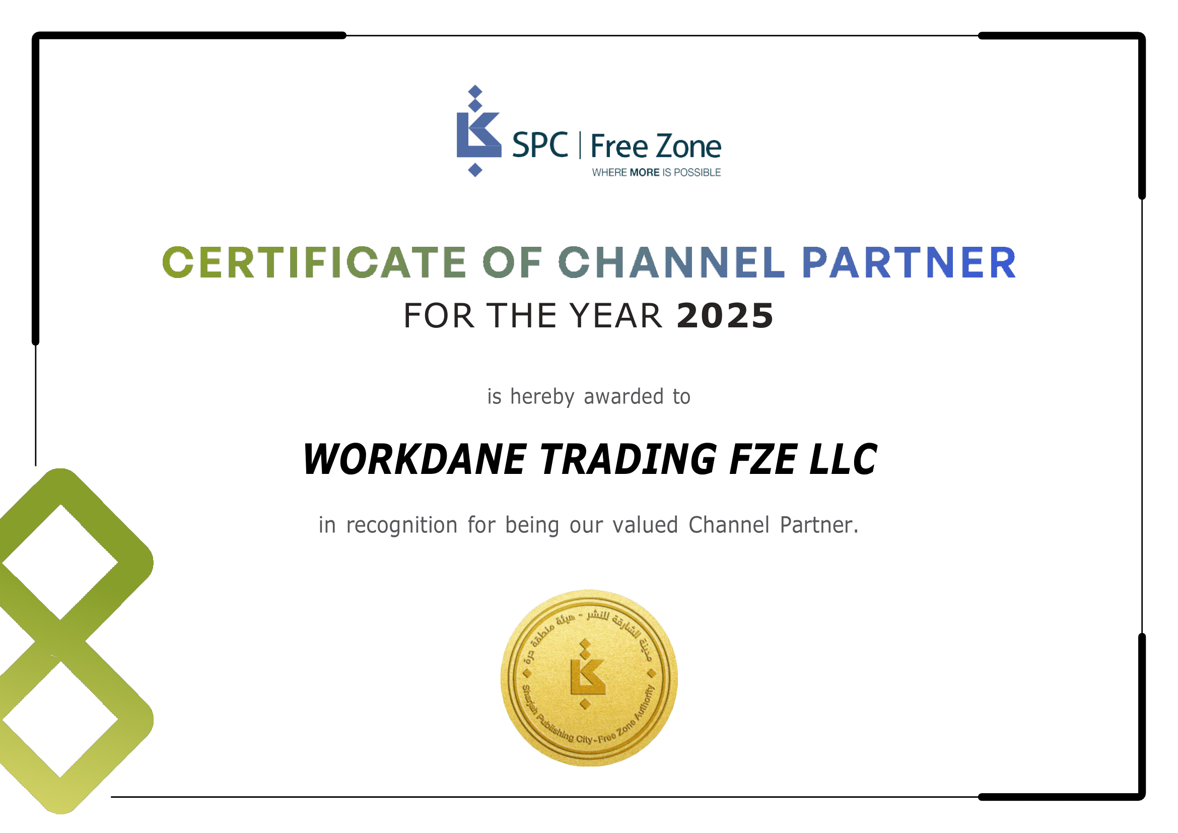 Certificate of Channel Partnership Certificate